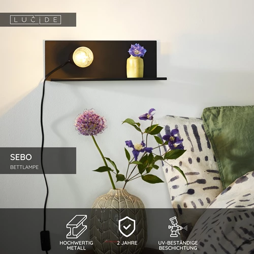 Lucide SEBO - Bettlampe / Wandleuchte - 1xE27 - Schwarz - USP